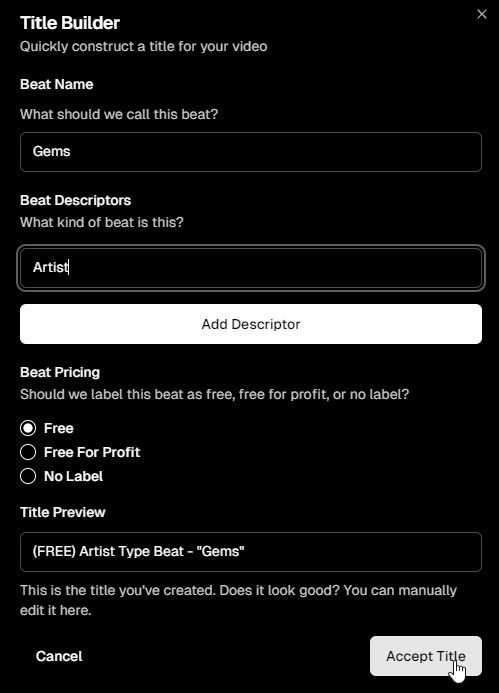 Title builder overlay
